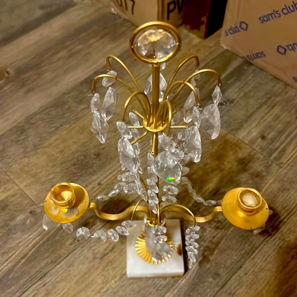Vintage Candle Holder with marble and crystals.
